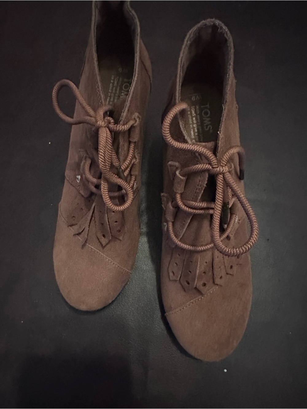 Toms Brown Suede Lace-Up Wedge Ankle Booties - Picture 2 of 5